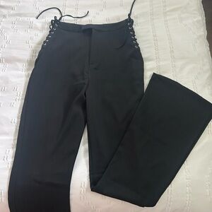 High rise black lace up flares